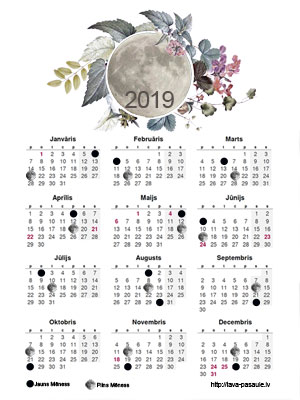 Izdrukājams kalendārs 2019. Variants nr. 2