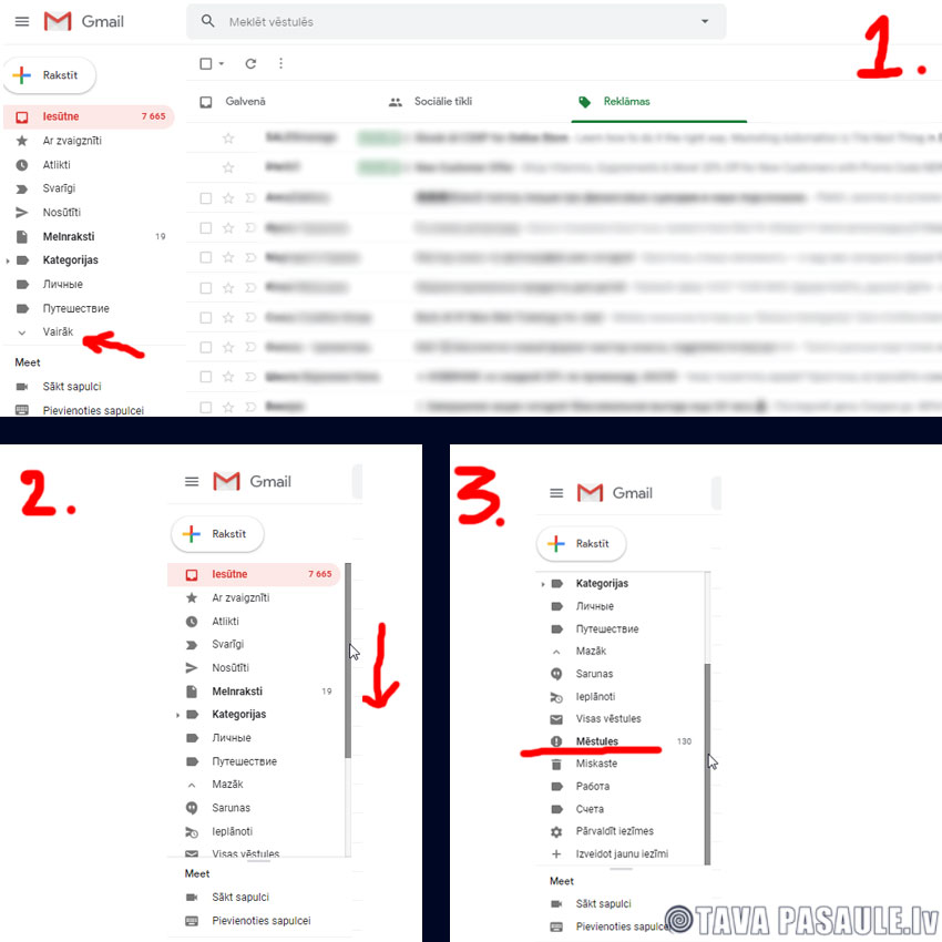 Kā Gmail pastkastē atrast mēstuļu mapi